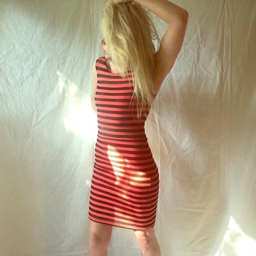 Black/Pink Striped Netted Dress